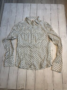 Lo. Decker Cream Button-Down Shirt with Blue Microprint